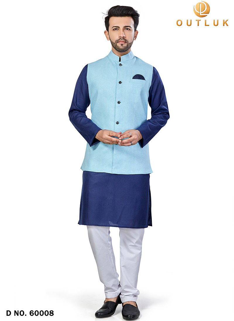 Sky Blue Colour Outluk Vol 60 New Festive Wear Kurta Pajama With Jacket